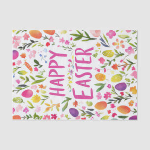 Colourful watercolor Easter Eggs and Flowers Tissue Paper