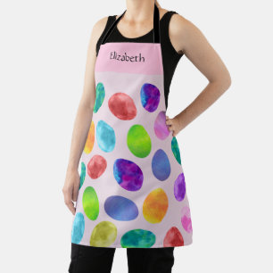 Colourful Watercolor Easter Eggs Custom Name Apron