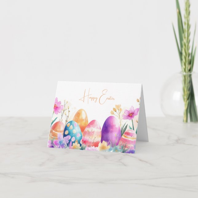 Colourful Watercolor Easter Eggs Holiday Card (Front)