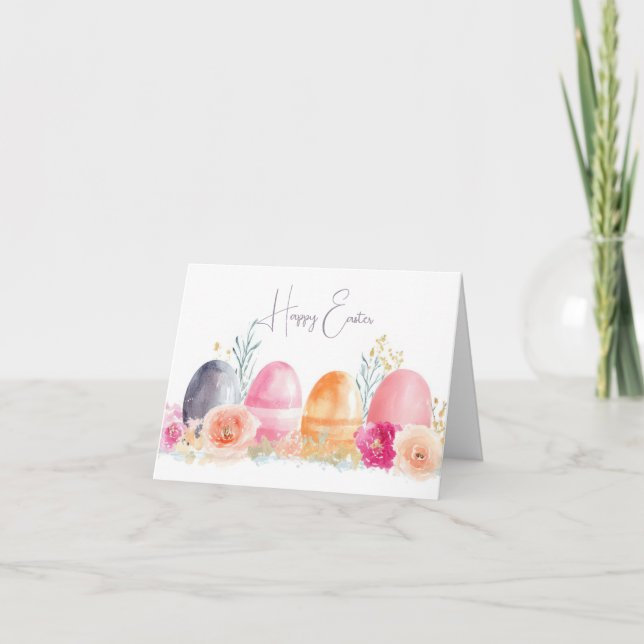 Colourful Watercolor Easter Eggs Holiday Card (Front)