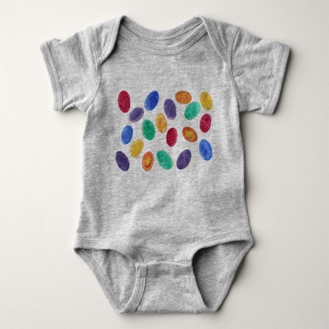 Colourful Watercolor Easter Eggs Jelly Beans Baby Bodysuit (Front)