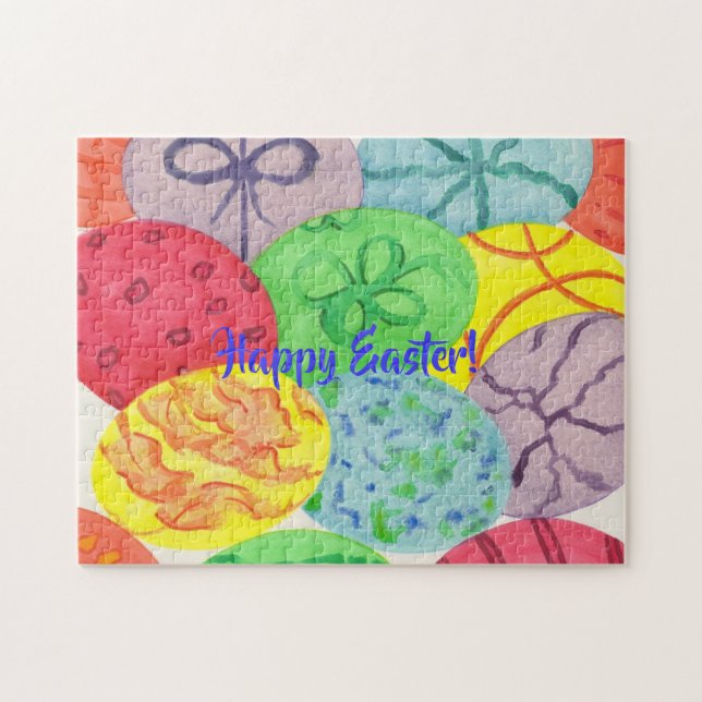 Colourful Watercolor Easter Eggs Puzzles (Horizontal)