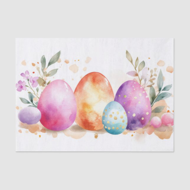 Colourful watercolor Easter Eggs Tissue Paper (Front)