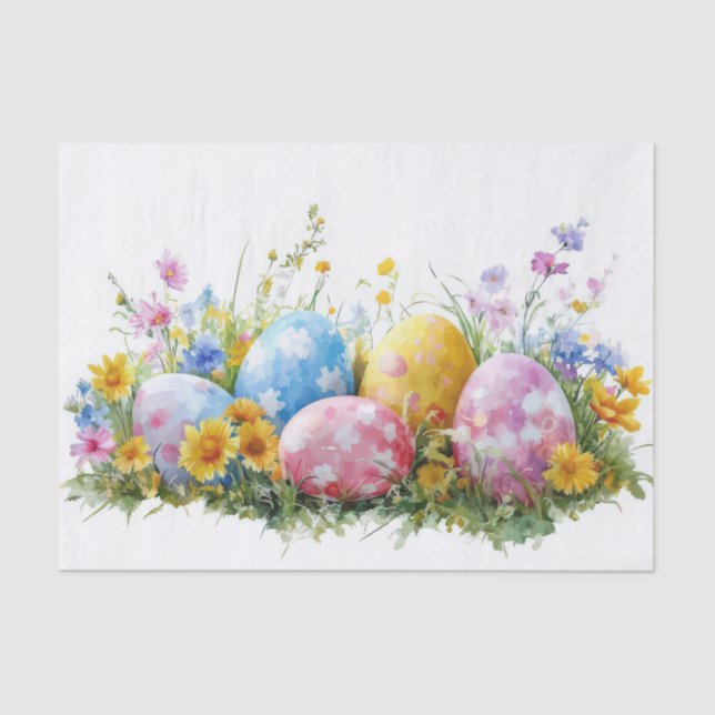 Colourful watercolor Easter Eggs Tissue Paper (Front)