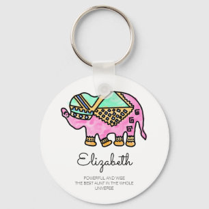 Colourful watercolor elephant modern personalised key ring