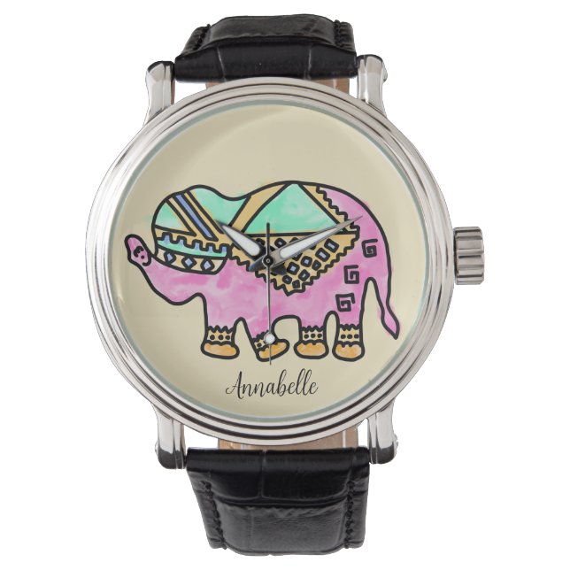 Colourful Watercolor Elephant Watch (Front)