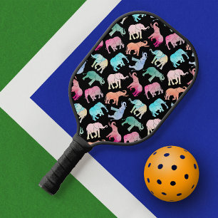 Colourful Watercolor Elephants Pattern Pickleball Paddle