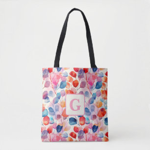 Colourful Watercolor Eucalyptus Leaves monogram Tote Bag