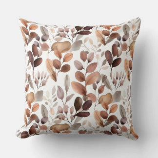 Colourful Watercolor Eucalyptus Leaves Rustic Boho Cushion