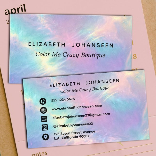 Colourful Watercolor Faux Holographic Opal Stone Business Card (Creator Uploaded)