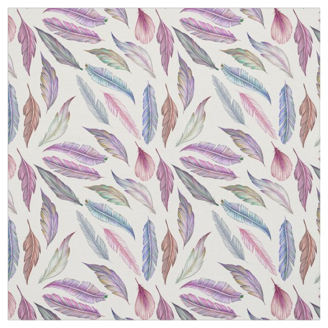 Colourful Watercolor Feather Pattern - Cute Modern Fabric (Swatch)