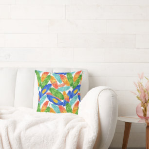 Colourful Watercolor Feathers — Abstract Art Desig Cushion