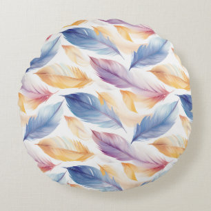 Colourful Watercolor Feathers Round Cushion