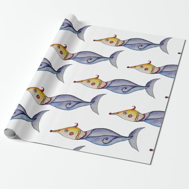 Colourful Watercolor Fish Wrapping Paper (Unrolled)