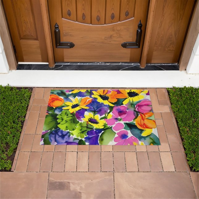 Colourful Watercolor Floral Art Doormat (Outdoor)