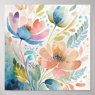 Colourful watercolor floral art poster