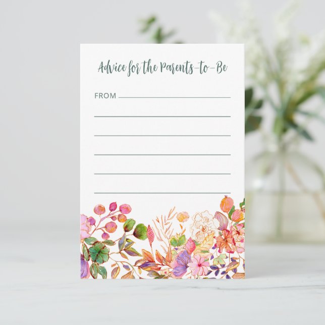 Colourful Watercolor Floral Baby Shower Advice Card (Standing Front)