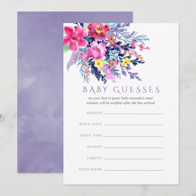 Colourful Watercolor Floral Baby Shower baby Guess Invitation (Front/Back)