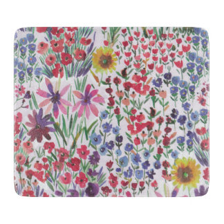 Colourful Watercolor Floral botanical Boho Garden Cutting Board