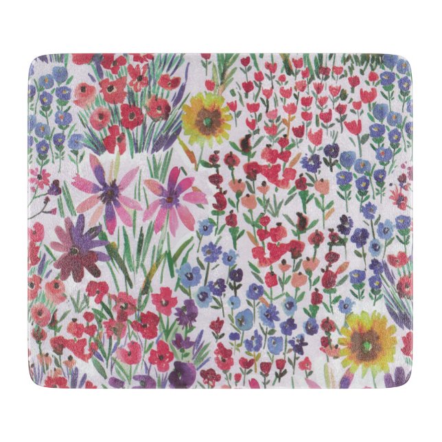 Colourful Watercolor Floral botanical Boho Garden  Cutting Board (Front)