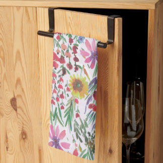 Colourful Watercolor Floral botanical Boho Garden Tea Towel