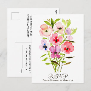 Colourful Watercolor Floral Bouquet Wedding RSVP Postcard