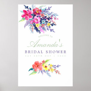 Colourful Watercolor Floral Bridal Shower Welcome Poster