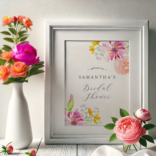  Colourful Watercolor Floral Bridal Shower Welcome Poster