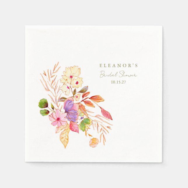Colourful Watercolor Floral Brunch Bubbly Shower Napkin (Front)