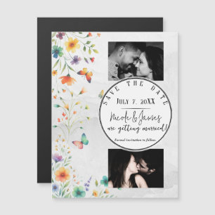 Colourful Watercolor Floral Butterfly Save the Dat