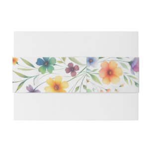 Colourful Watercolor Floral Butterfly Wedding  Invitation Belly Band