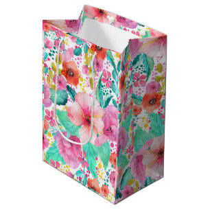 Colourful Watercolor Floral Collage Pattern Medium Gift Bag