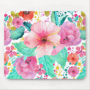 Colourful WaterColor Floral Collage Pattern Mouse Pad
