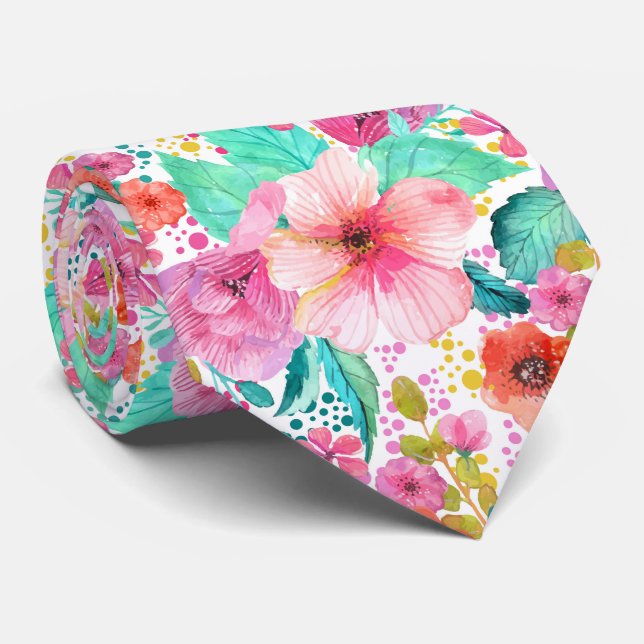 Colourful WaterColor Floral Collage Pattern Tie (Rolled)
