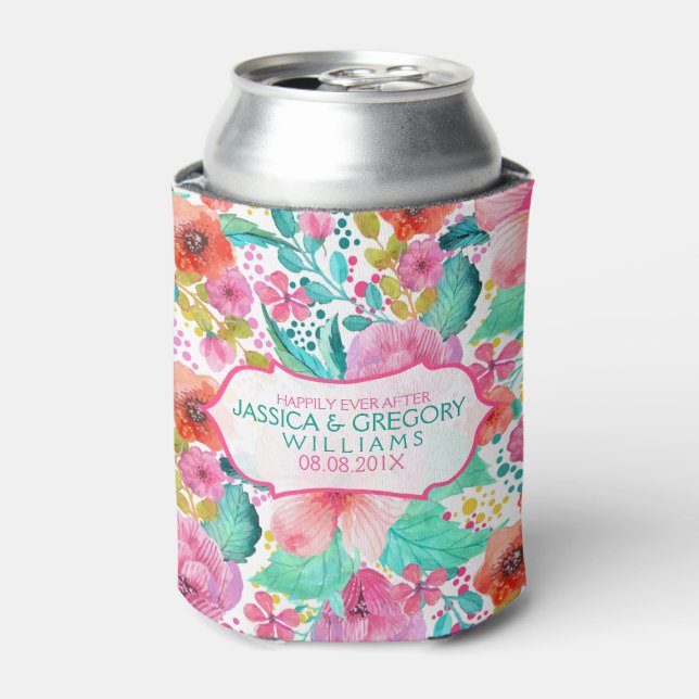 Colourful WaterColor Floral Collage Template Can Cooler (Can Front)