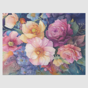 Colourful Watercolor Floral Decoupage Tissue Paper