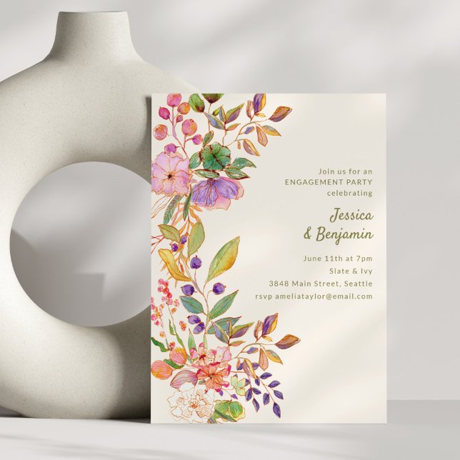 Colourful Watercolor Floral Engagement Party Invitation (Creator Uploaded)