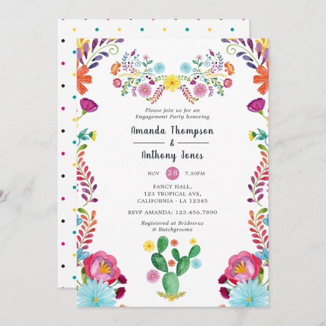 Colourful Watercolor Floral Fiesta Engagement Part Invitation (Front/Back)