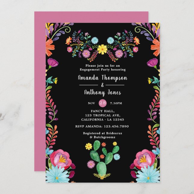 Colourful Watercolor Floral Fiesta Engagement Part Invitation (Front/Back)