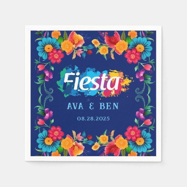 Colourful Watercolor Floral Fiesta Wedding Napkin (Front)