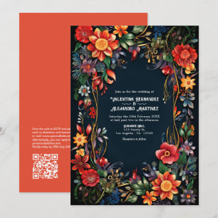 Colourful Watercolor Floral Fiesta Wedding QR Code Invitation
