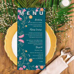 Colourful Watercolor Floral Frame Wedding Party Menu