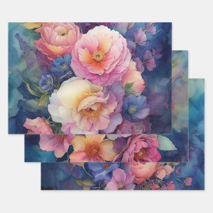 Colourful Watercolor Floral Gift Wrapping Paper