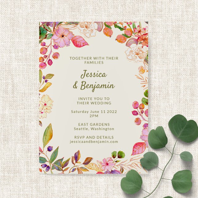 Colourful Watercolor Floral Illustration Wedding Invitation (Creator Uploaded)