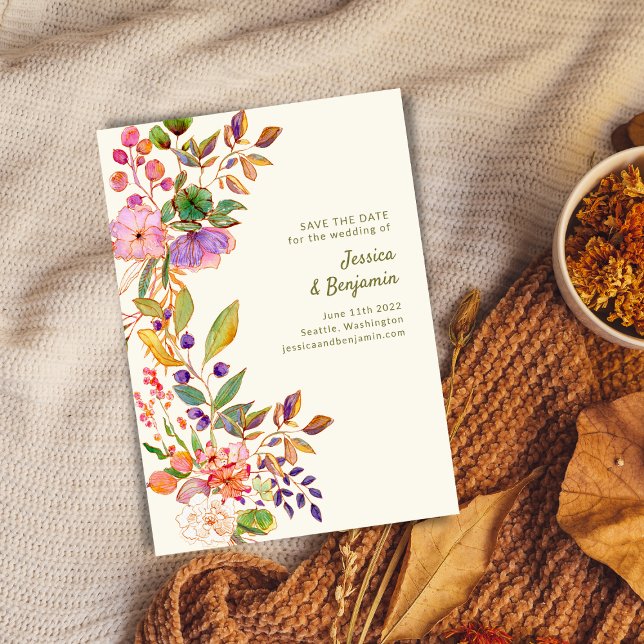 Colourful Watercolor Floral Illustration Wedding  Save The Date (Creator Uploaded)