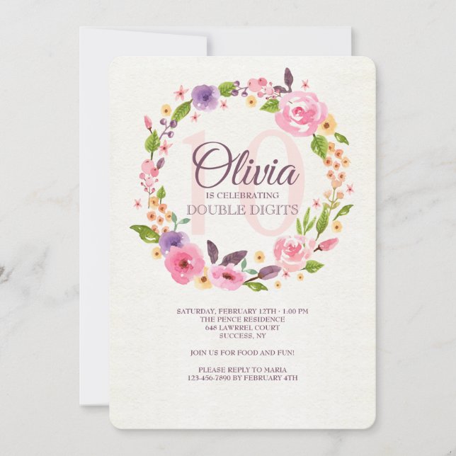 Colourful Watercolor Floral Invitation (Front)