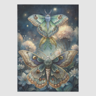 Colourful Watercolor Floral Luna Moths Decoupage Tissue Paper