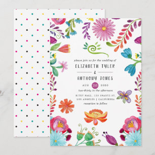 Colourful Watercolor Floral Mexican Fiesta Wedding Invitation