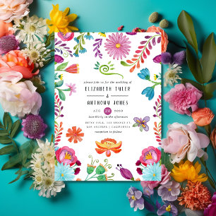 Colourful Watercolor Floral Mexican Fiesta Wedding Invitation