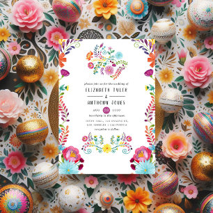 Colourful Watercolor Floral Mexican Fiesta Wedding Invitation
